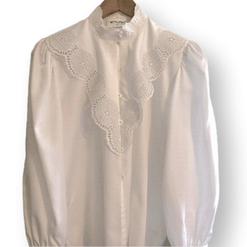 #003 Puffed shoulder Satin blouse and sleeve. Lace/silver adorned. One Only